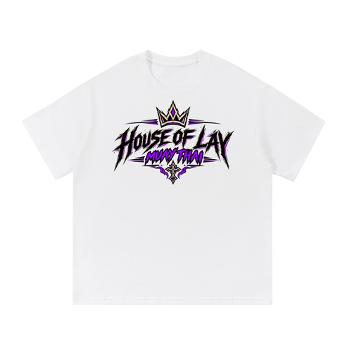 House of Lay Muay Thai Rabbit Tee in white and purple, back product view
