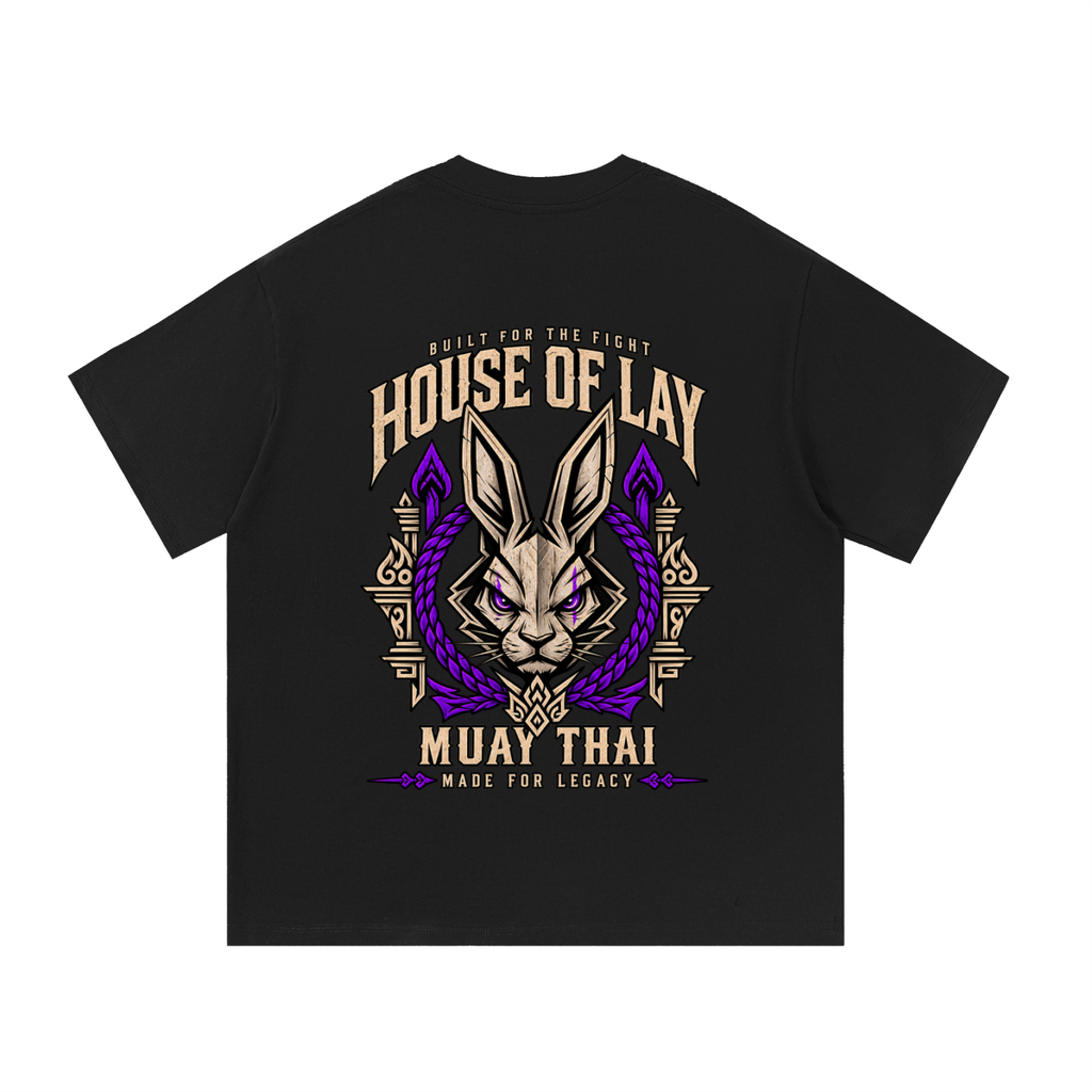 House of Lay Muay Thai Rabbit Tee in black and purple, front product view